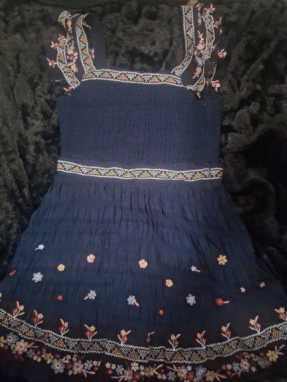 Blue Rain Floral Embroidered Top and Mini Skirt Set. (Sku 0153)